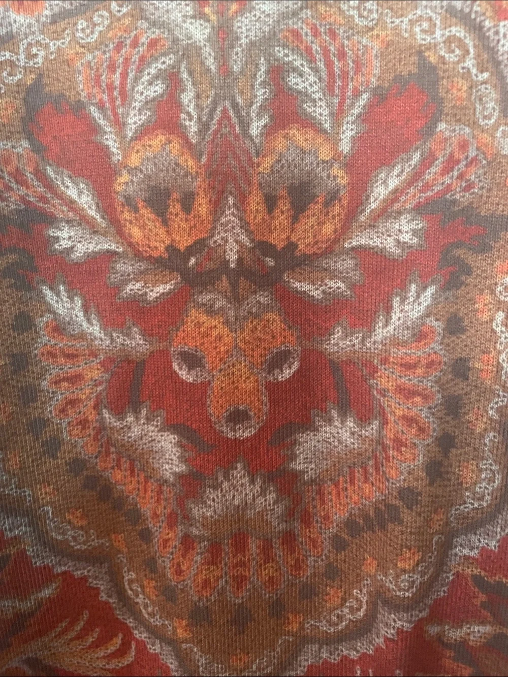 Soft Surroundings Red Paisley-Print Long Sleeve Scoop Neck Top—Size XL